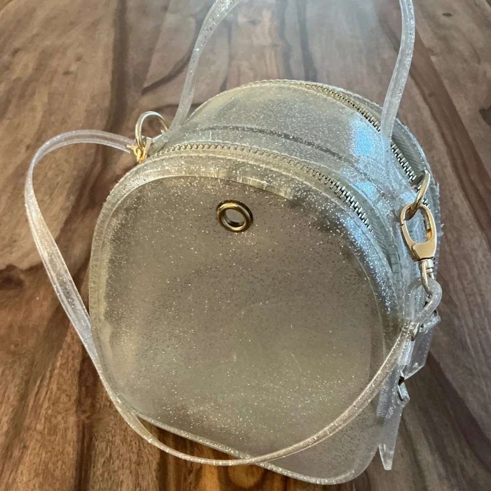 Doe A Dear Bee Mini Jelly Purse Clear Silver Glitter Kids Girls Shoulder Bag‎